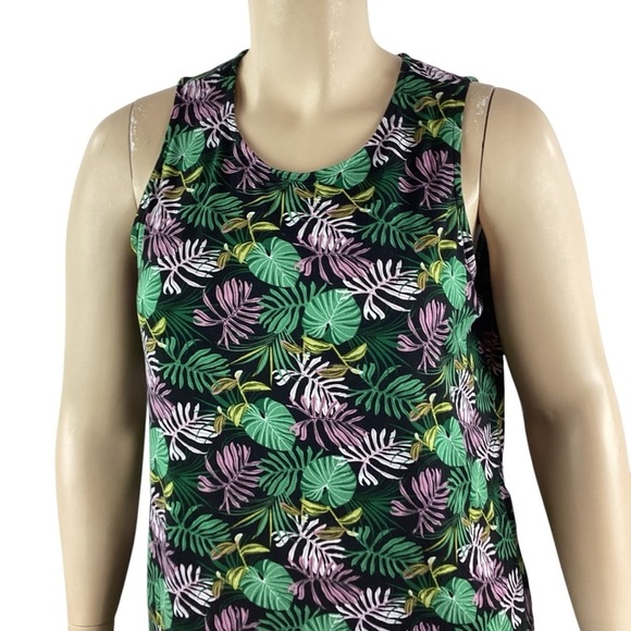 Cynthia Rowley Tropical Print Tank Dress 1X Green Purple Leaves - Picture 2 of 7